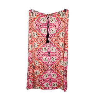 J Jill Long Skirt Melon Orange Geometric Stretch Petite M High Waist Maxi New